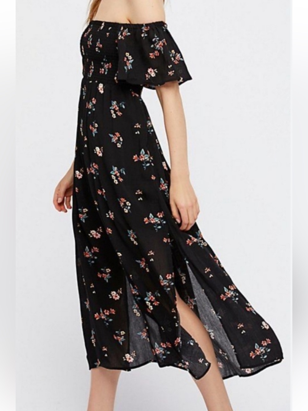 Free People Black Floral Off-Shoulder Dress